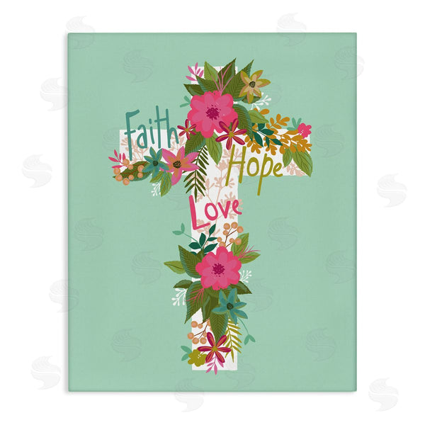 stupell industries Lisa Perry Whitebutton | Faith Hope Love Floral Cross Wall Art