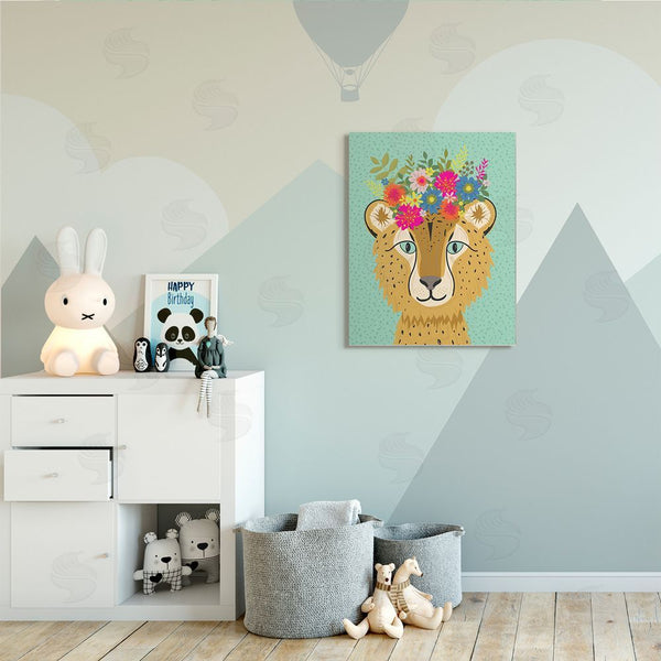 Stupell Industries Lisa Perry Whitebutton | Floral Crown Cheetah Spotted Fur Playful Animal Wall Art