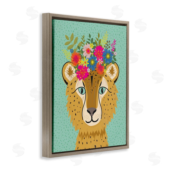 Stupell Industries Lisa Perry Whitebutton | Floral Crown Cheetah Spotted Fur Playful Animal Wall Art