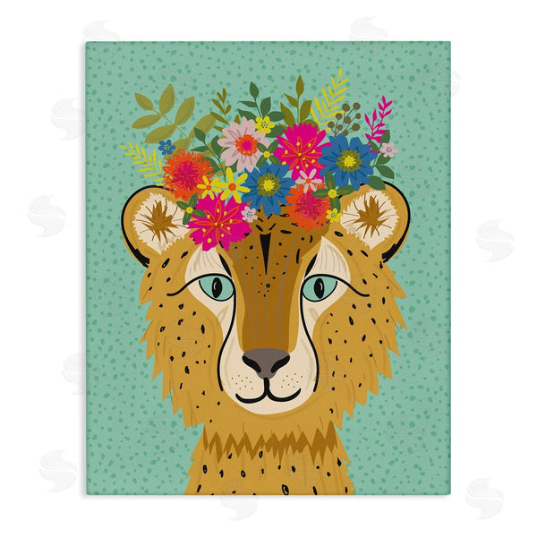 stupell industries Lisa Perry Whitebutton | Floral Crown Cheetah Spotted Fur Playful Animal Wall Art