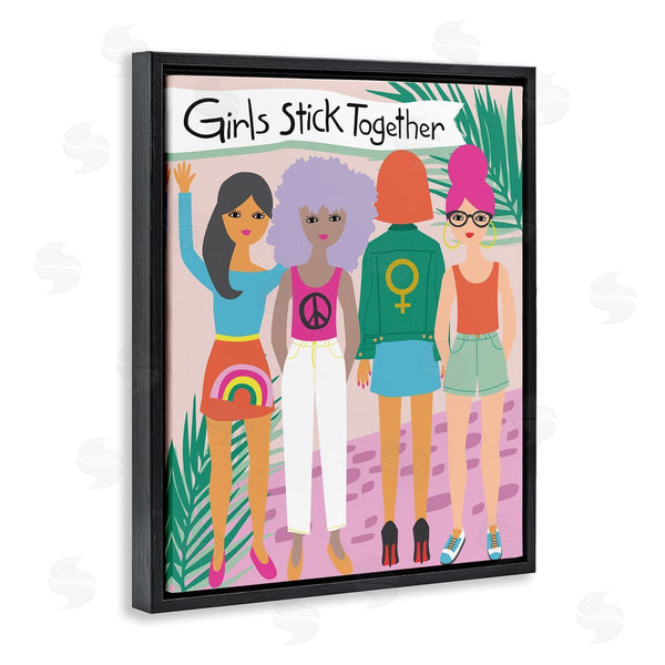 Stupell Industries Lisa Perry Whitebutton | Girls Stick Together Sentiment Fashion Friends Pink Wall Art