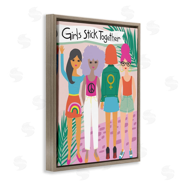 Stupell Industries Lisa Perry Whitebutton | Girls Stick Together Sentiment Fashion Friends Pink Wall Art