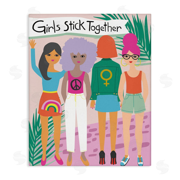 stupell industries Lisa Perry Whitebutton | Girls Stick Together Sentiment Fashion Friends Pink Wall Art