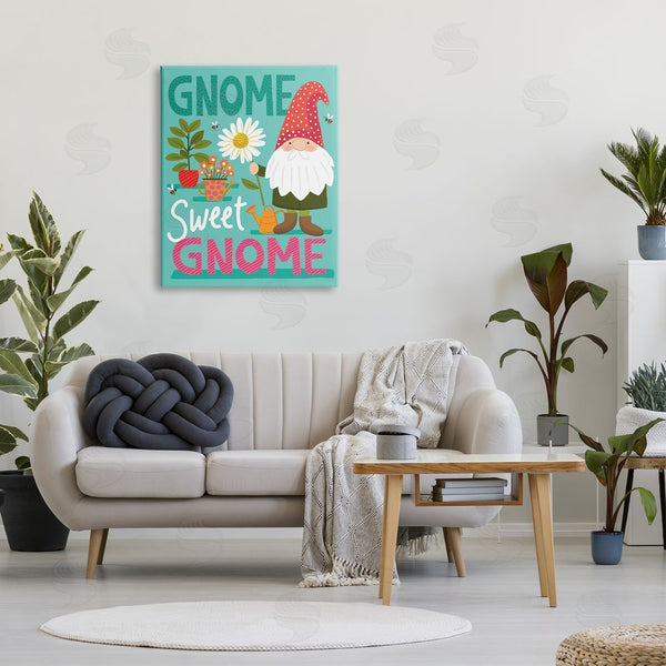 Stupell Industries Lisa Perry Whitebutton | Gnome Sweet Gnome Pun White Daisy Garden Elf Wall Art