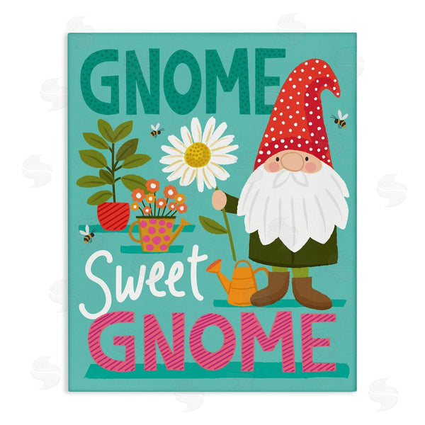 stupell industries Lisa Perry Whitebutton | Gnome Sweet Gnome Pun White Daisy Garden Elf Wall Art
