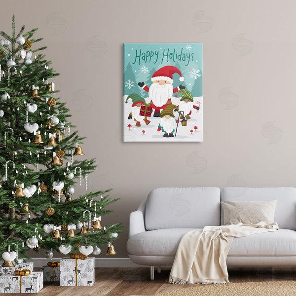 Stupell Industries Lisa Perry Whitebutton | Happy Holidays Phrase Santa Claus Snowy Forest Gnomes Wall Art