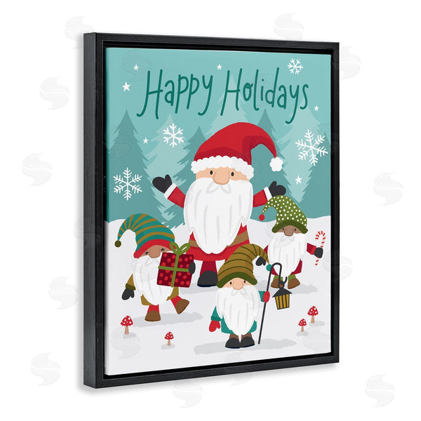 Stupell Industries Lisa Perry Whitebutton | Happy Holidays Phrase Santa Claus Snowy Forest Gnomes Wall Art