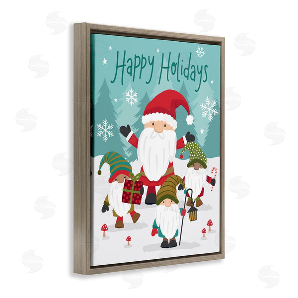 Stupell Industries Lisa Perry Whitebutton | Happy Holidays Phrase Santa Claus Snowy Forest Gnomes Wall Art