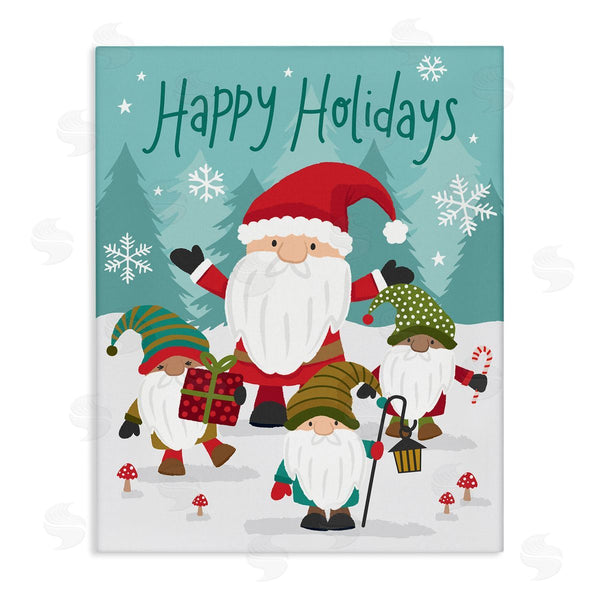 stupell industries Lisa Perry Whitebutton | Happy Holidays Phrase Santa Claus Snowy Forest Gnomes Wall Art