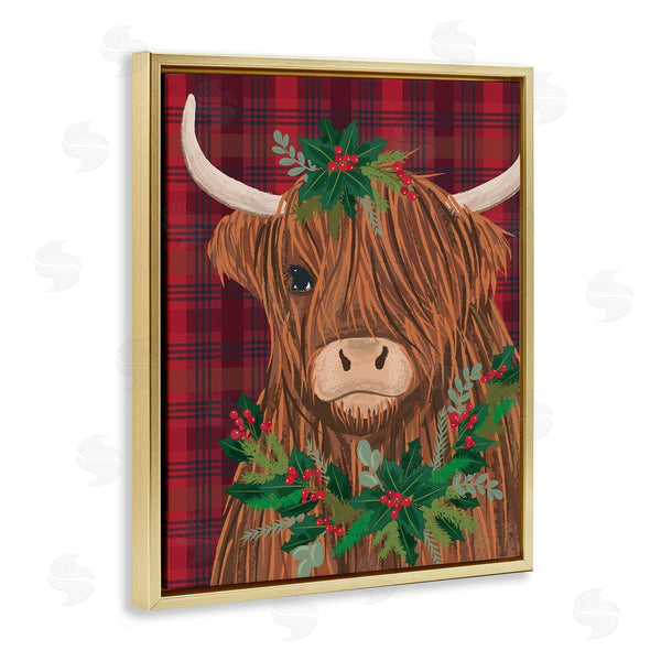Stupell Industries Lisa Perry Whitebutton | Holiday Cattle On Buffalo Plaid