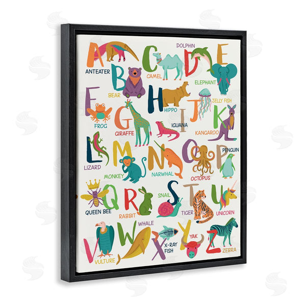 Stupell Industries Lisa Perry Whitebutton | Joyful Animal Alphabet Kid's Playful ABC Typography Wall Art