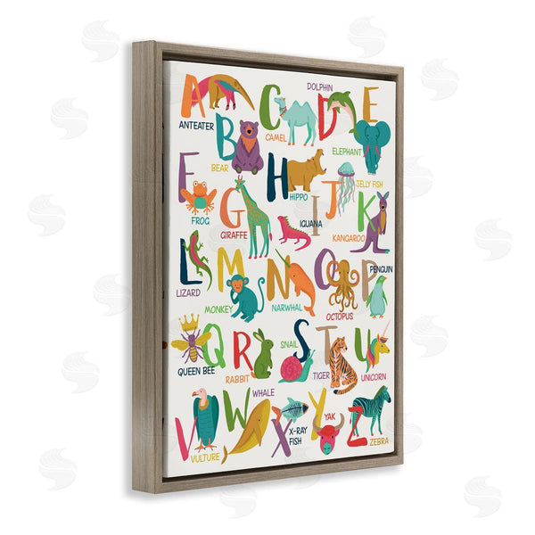 Stupell Industries Lisa Perry Whitebutton | Joyful Animal Alphabet Kid's Playful ABC Typography Wall Art