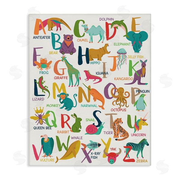 stupell industries Lisa Perry Whitebutton | Joyful Animal Alphabet Kid's Playful ABC Typography Wall Art