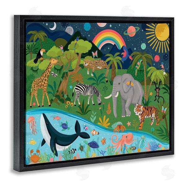 Stupell Industries Lisa Perry Whitebutton | Jungle Animals Sea Creatures Under Night Sky Planets Wall Art