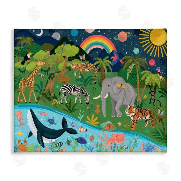 stupell industries Lisa Perry Whitebutton | Jungle Animals Sea Creatures Under Night Sky Planets Wall Art
