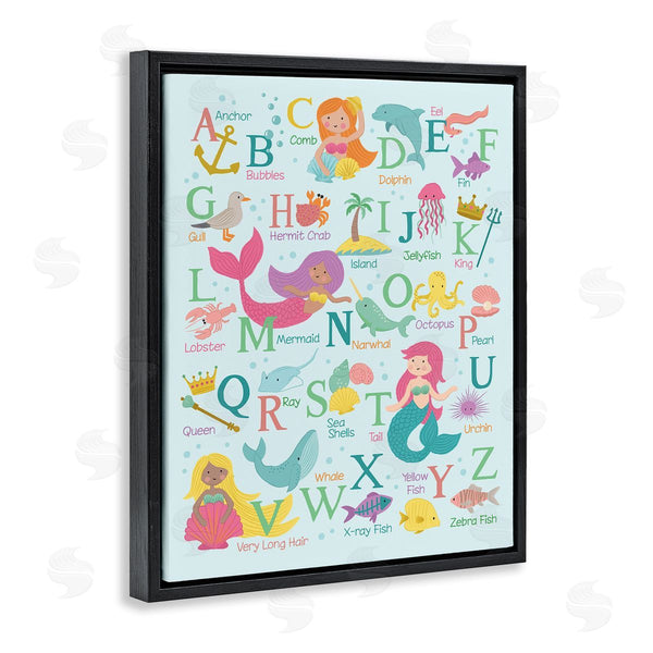 Stupell Industries Lisa Perry Whitebutton | Kid's Mermaid Alphabet Beach Fantasy ABC Typography Wall Art