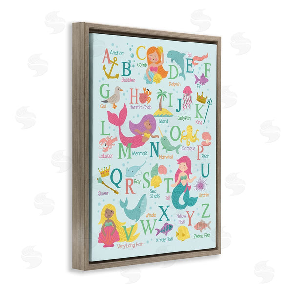 Stupell Industries Lisa Perry Whitebutton | Kid's Mermaid Alphabet Beach Fantasy ABC Typography Wall Art