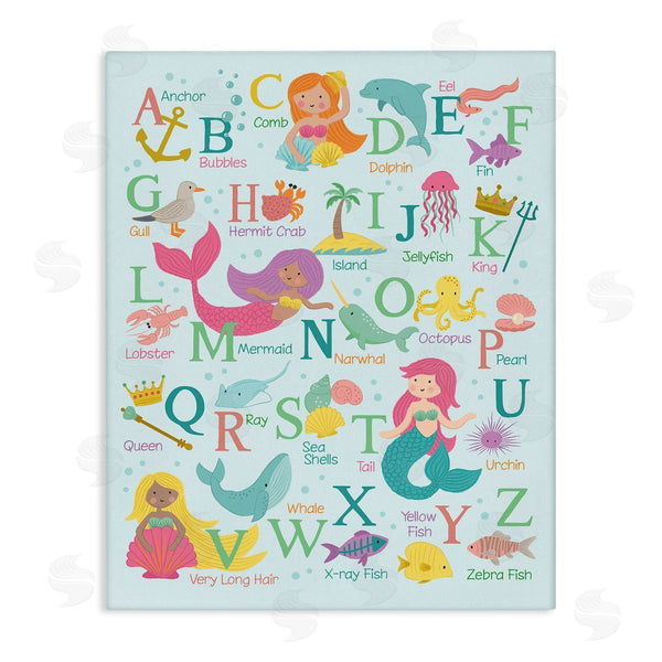 stupell industries Lisa Perry Whitebutton | Kid's Mermaid Alphabet Beach Fantasy ABC Typography Wall Art