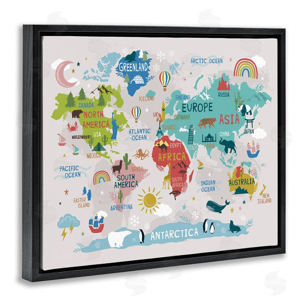 Stupell Industries Lisa Perry Whitebutton | Landmarks & Wildlife Illustration World Map Diagram Chart Wall Art