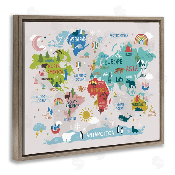 Stupell Industries Lisa Perry Whitebutton | Landmarks & Wildlife Illustration World Map Diagram Chart Wall Art