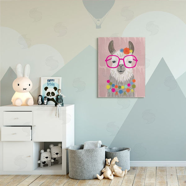 Stupell Industries Lisa Perry Whitebutton | Llama Silly Glasses Polka Dots Festive Animal Wall Art