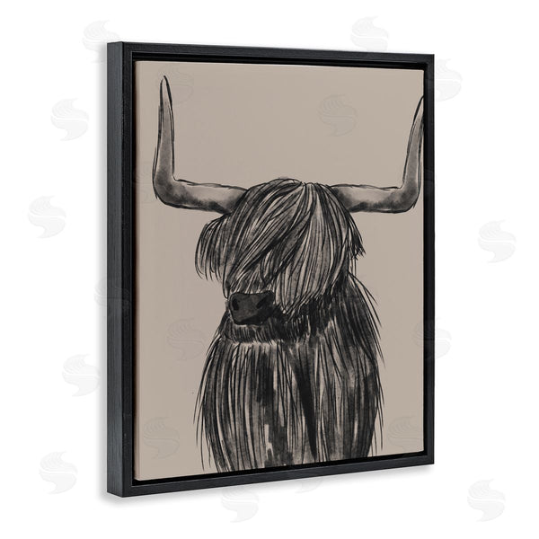 Stupell Industries Lisa Perry Whitebutton | Longhorn Highland Cattle Charcoal Line Drawing Portrait Wall Art