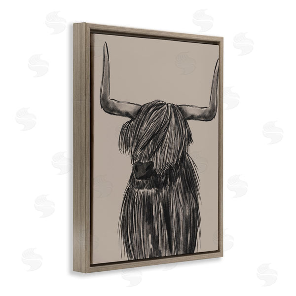 Stupell Industries Lisa Perry Whitebutton | Longhorn Highland Cattle Charcoal Line Drawing Portrait Wall Art