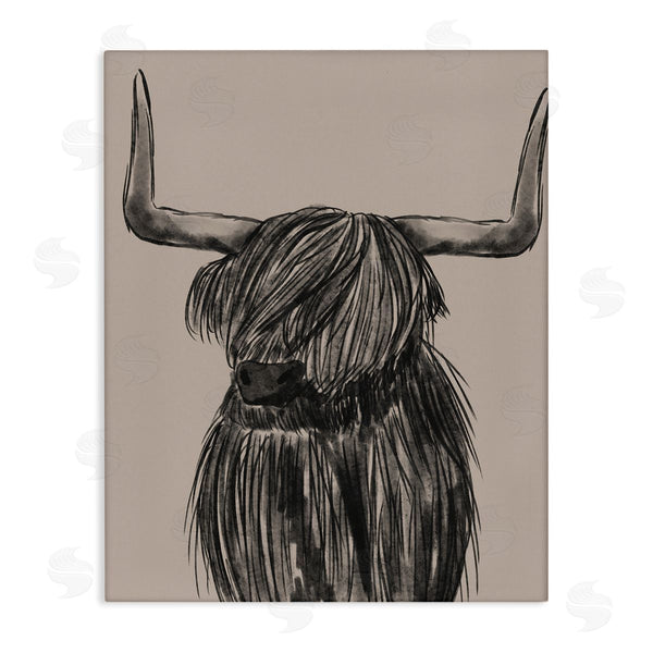 stupell industries Lisa Perry Whitebutton | Longhorn Highland Cattle Charcoal Line Drawing Portrait Wall Art