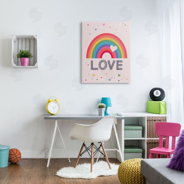 Stupell Industries Lisa Perry Whitebutton | LOVE Greeting Flattened Rainbow Tiny Floating Hearts Wall Art