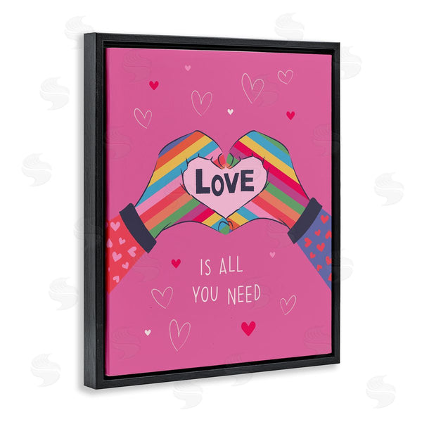 Stupell Industries Lisa Perry Whitebutton | Love Is All Phrase Rainbow Heart Shaped Hand Gesture Wall Art