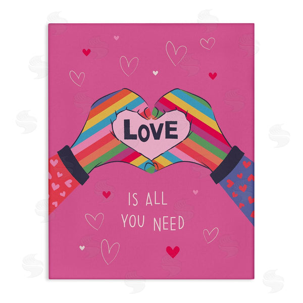 stupell industries Lisa Perry Whitebutton | Love Is All Phrase Rainbow Heart Shaped Hand Gesture Wall Art