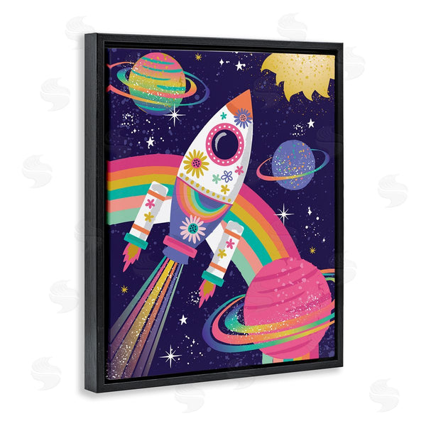 Stupell Industries Lisa Perry Whitebutton | Magical Space Rocket Playful Rainbow Solar System Wall Art