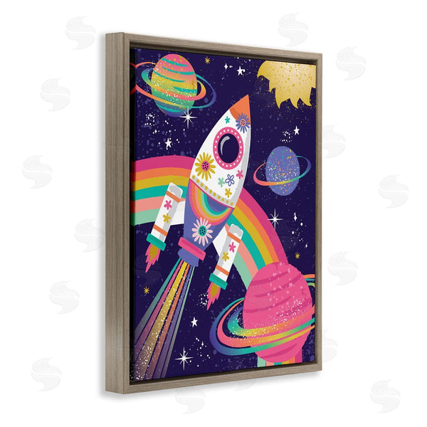 Stupell Industries Lisa Perry Whitebutton | Magical Space Rocket Playful Rainbow Solar System Wall Art