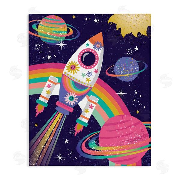 stupell industries Lisa Perry Whitebutton | Magical Space Rocket Playful Rainbow Solar System Wall Art