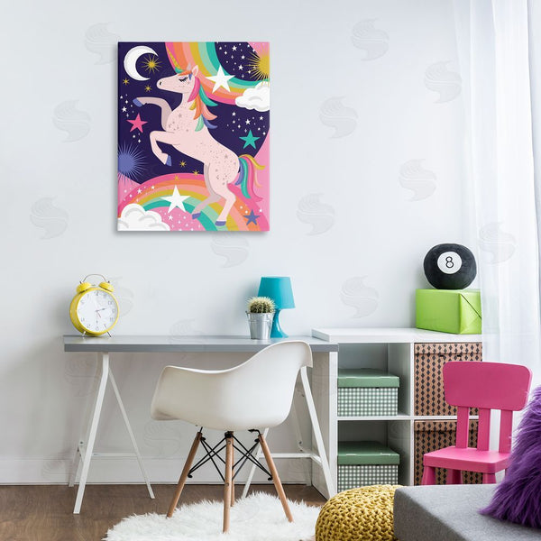 Stupell Industries Lisa Perry Whitebutton | Magical Space Unicorn Dancing Rainbows Starry Sky Wall Art