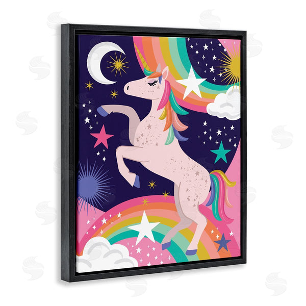 Stupell Industries Lisa Perry Whitebutton | Magical Space Unicorn Dancing Rainbows Starry Sky Wall Art