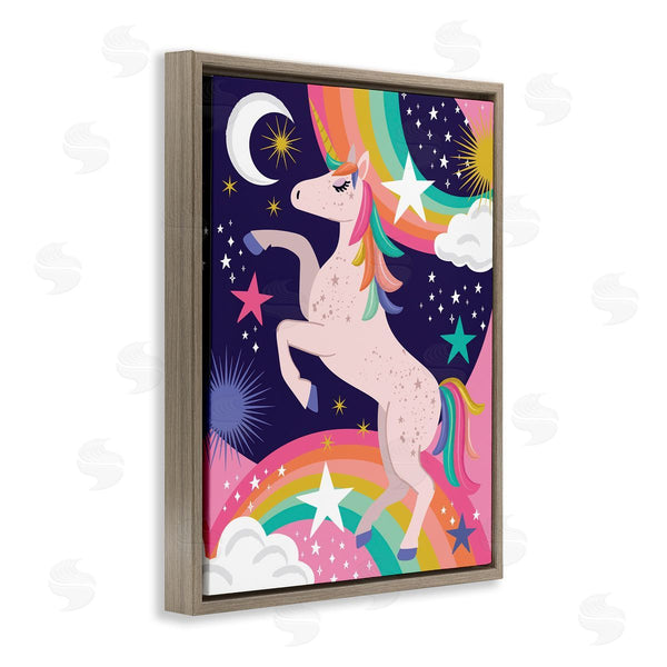 Stupell Industries Lisa Perry Whitebutton | Magical Space Unicorn Dancing Rainbows Starry Sky Wall Art