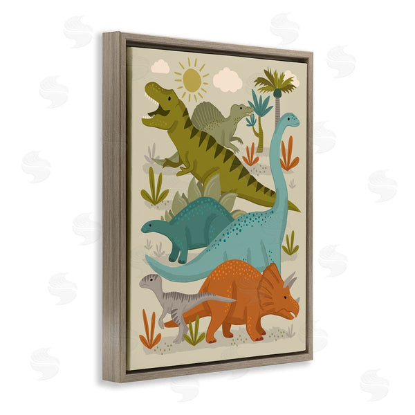 Stupell Industries Lisa Perry Whitebutton | Mixed Dinosaurs Grazing Wildlife Botanicals Sunny Day Wall Art