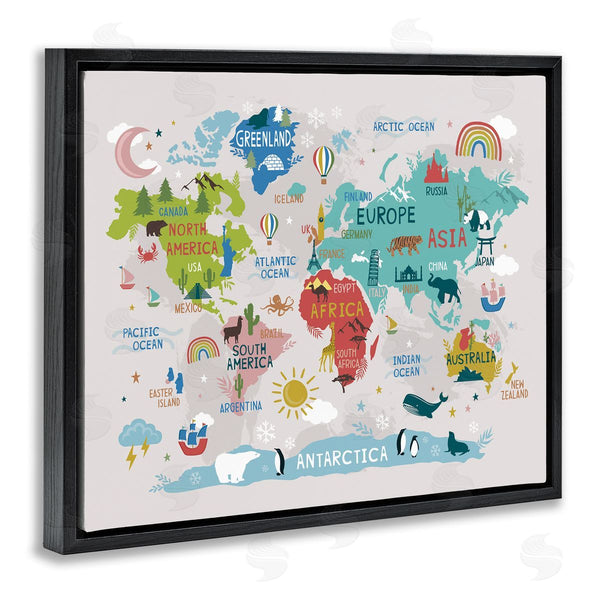 Stupell Industries Lisa Perry Whitebutton | Native Animals World Map Educational Wildlife Atlas Wall Art