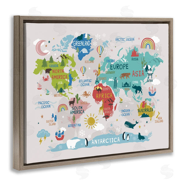 Stupell Industries Lisa Perry Whitebutton | Native Animals World Map Educational Wildlife Atlas Wall Art