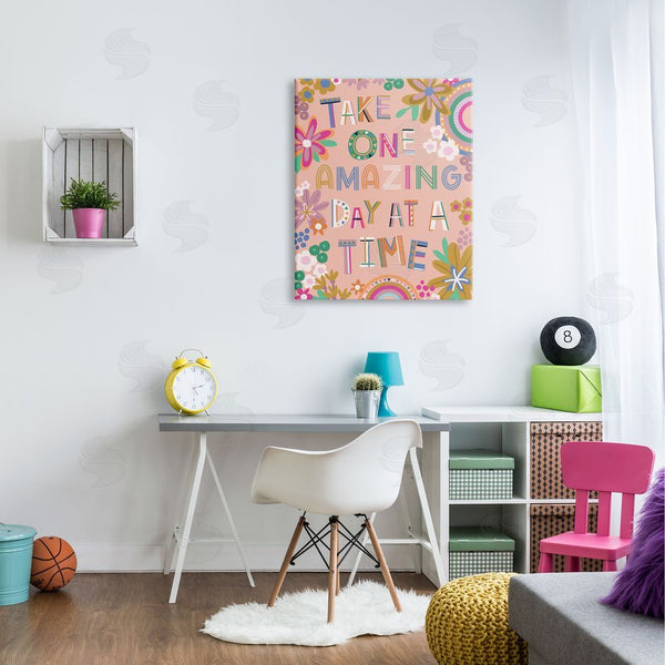 Stupell Industries Lisa Perry Whitebutton | One Amazing Day Motivational Phrase Children's Flower Rainbows Wall Art
