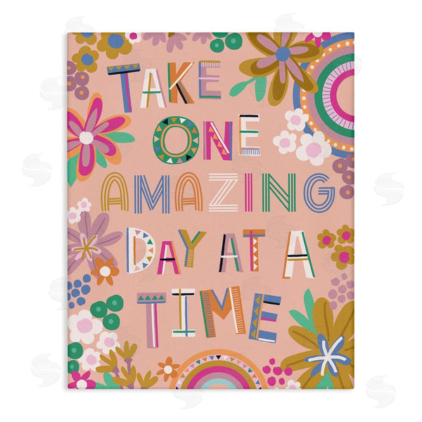 stupell industries Lisa Perry Whitebutton | One Amazing Day Motivational Phrase Children's Flower Rainbows Wall Art