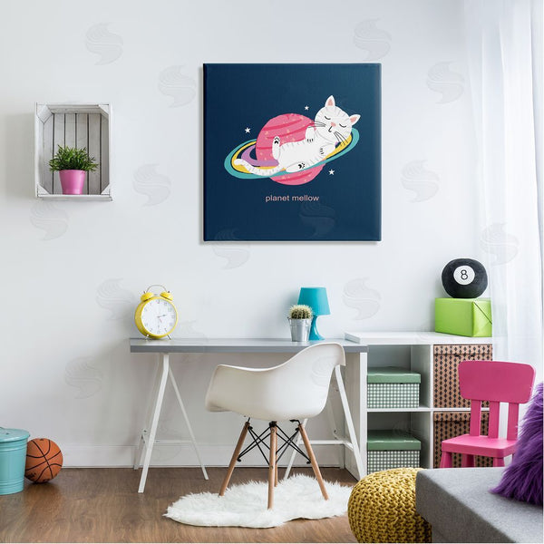 Stupell Industries Lisa Perry Whitebutton | Planet Mellow Tired White Cat Sleeping Saturn Rings Wall Art