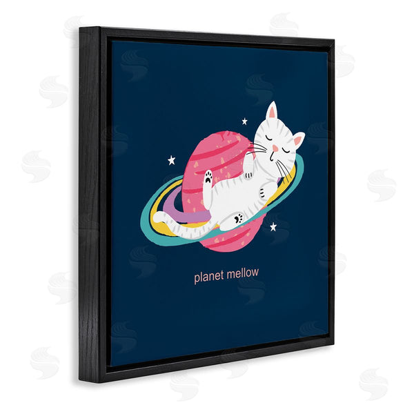 Stupell Industries Lisa Perry Whitebutton | Planet Mellow Tired White Cat Sleeping Saturn Rings Wall Art