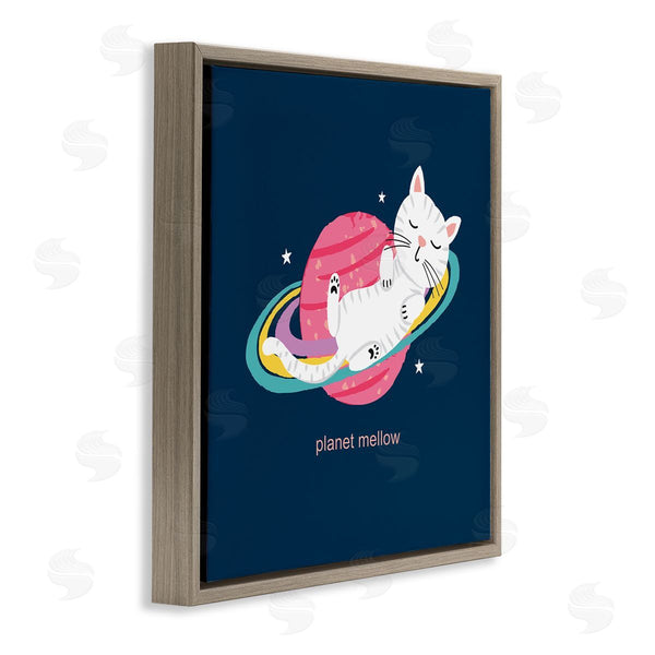 Stupell Industries Lisa Perry Whitebutton | Planet Mellow Tired White Cat Sleeping Saturn Rings Wall Art