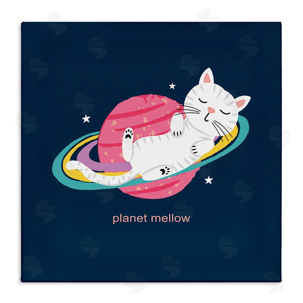 stupell industries Lisa Perry Whitebutton | Planet Mellow Tired White Cat Sleeping Saturn Rings Wall Art