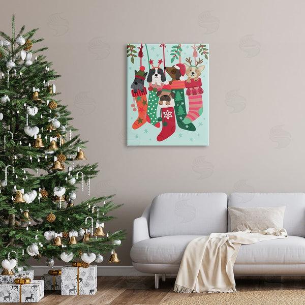 Stupell Industries Lisa Perry Whitebutton | Puppy Dogs Nestled Patterned Stars Christmas Stockings Wall Art