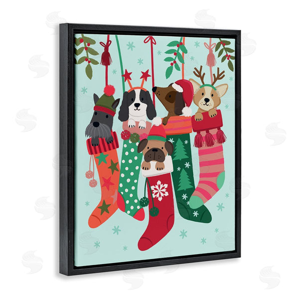 Stupell Industries Lisa Perry Whitebutton | Puppy Dogs Nestled Patterned Stars Christmas Stockings Wall Art