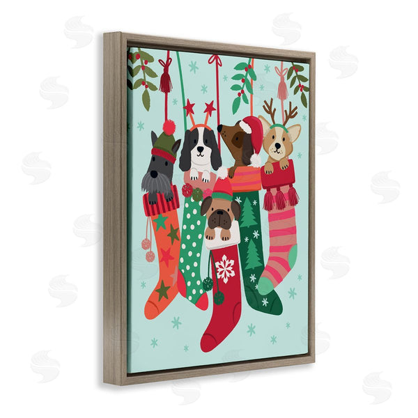 Stupell Industries Lisa Perry Whitebutton | Puppy Dogs Nestled Patterned Stars Christmas Stockings Wall Art
