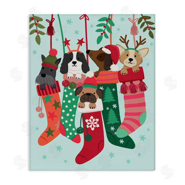stupell industries Lisa Perry Whitebutton | Puppy Dogs Nestled Patterned Stars Christmas Stockings Wall Art